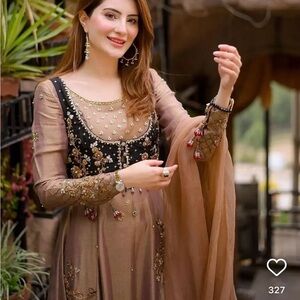 Biege Pleated Maxi Dress with Bishop Sleeves